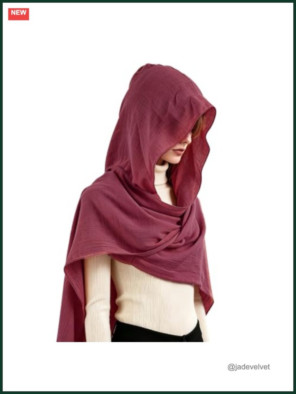 Hooded Cape Scarf Women Men Cotton-Linen 3-in-1 Shawl Halloween Cosplay